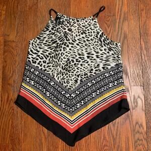 Women’s Medium Animal Print Scarf Camisole Tank Top with Handkerchief Hemline